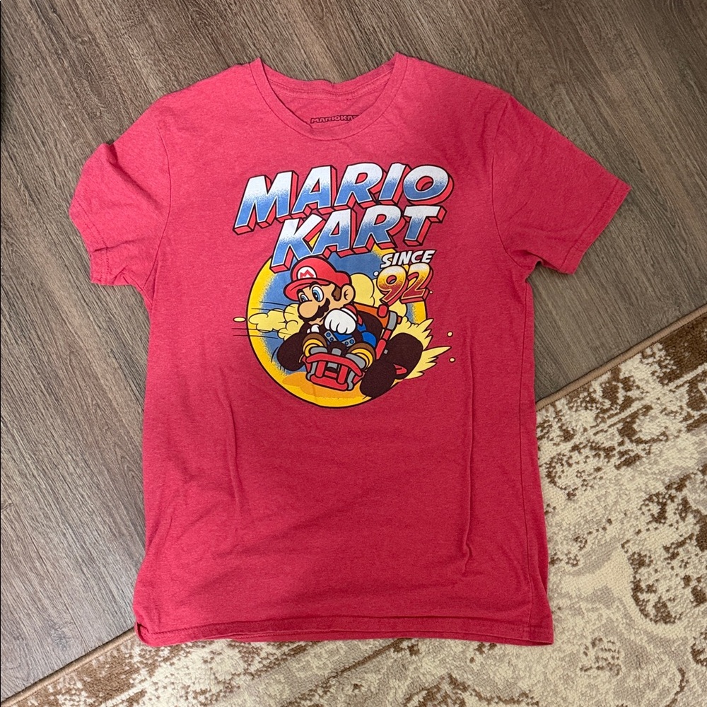 Nintendo Red Mario Kart Graphic Tee with Yellow & Blue Accents